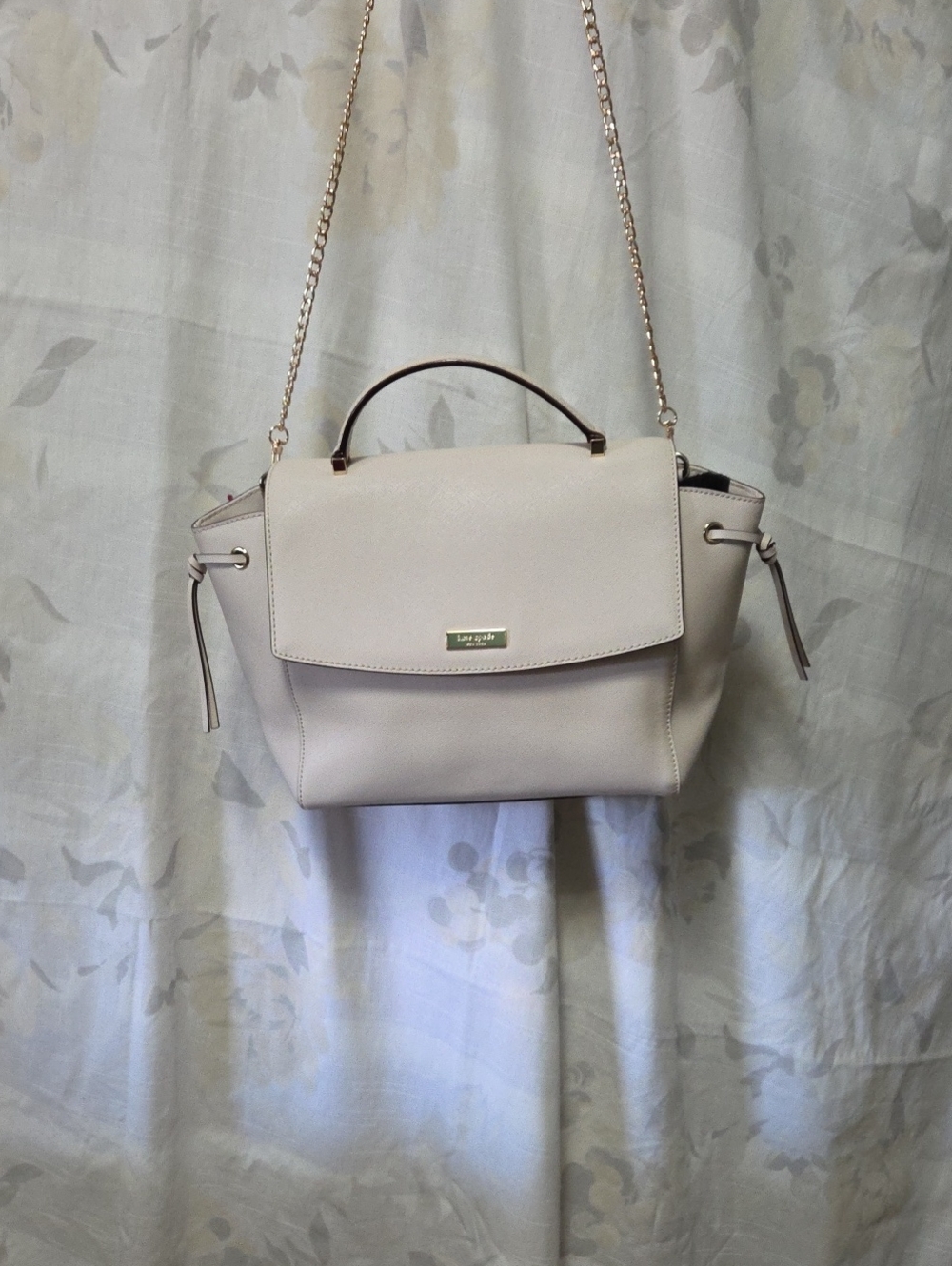 kate spade Cream Pebbled Leather Top-Handle Satchel with Chain Strap